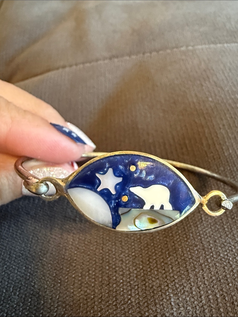 Women’s Blue & White Enamel Polar Bear Bangle Bracelet